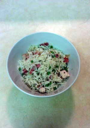 A picture of Bacon and Pea Fried Rice.
