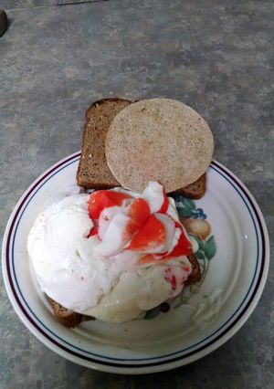A picture of Mile-High Mozzarella and crab sandwich.