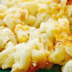 A picture of No boil baked Mac and Cheese.