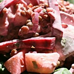 A picture of Sig's Beetroot, Apple, Lentil and Herring Salad.