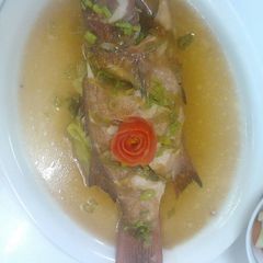 A picture of Steamed whole lapu-lapu w/white Chinese Sauce.