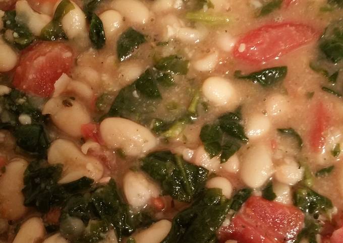 Garlicky Cannellini Beans with Spinach & Tomatoes Recipe by pete.parker ...