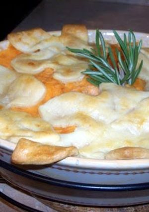 A picture of Savory turkey and sweet potato pot pie.