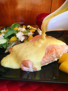 A picture of Baked Salmon with Mango Yogurt Sauce.