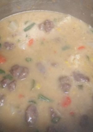 A picture of Cheezy Brat Stew.