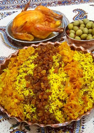عکسی از دستور عدس پلو با مرغ