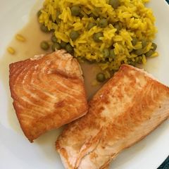A picture of Salmon with Coconut Milk and Lime Sauce.