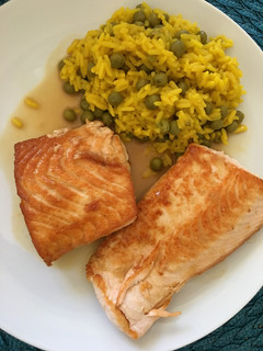 A picture of Salmon with Coconut Milk and Lime Sauce.