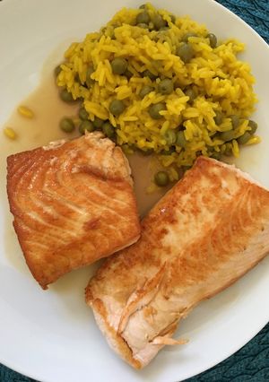 A picture of Salmon with Coconut Milk and Lime Sauce.