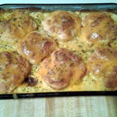 A picture of chickenbake w/ droptop biscuits.