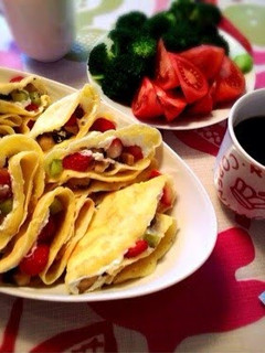 A picture of Pancake Mix Strawberry Crepes.