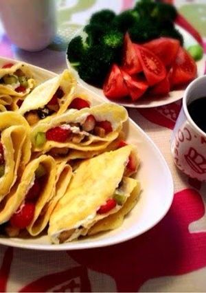 A picture of Pancake Mix Strawberry Crepes.