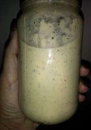 A picture of Momma's Parmesan peppercorn pizza sauce (can be used as Alfredo with less pepper).