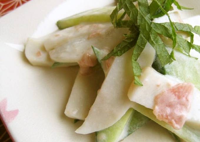 Step-by-Step Guide to Prepare Perfect Kamaboko and Cucumber ＊ Tossed in Umeboshi Mayonnaise Sauce