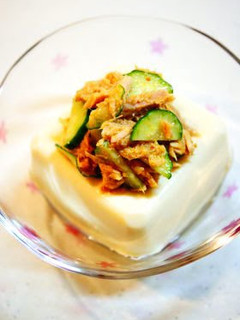 A picture of Hot and Spicy Chilled Tofu with Tuna and Cucumber.