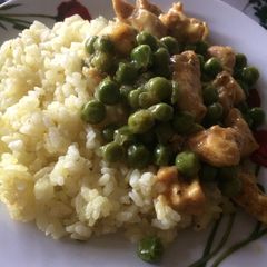 Chicken on peas A picture of Chicken on peas.