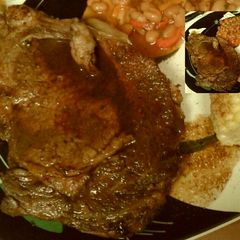 Pan seared marinated Rib Eye Steak A picture of Pan seared marinated Rib Eye Steak.