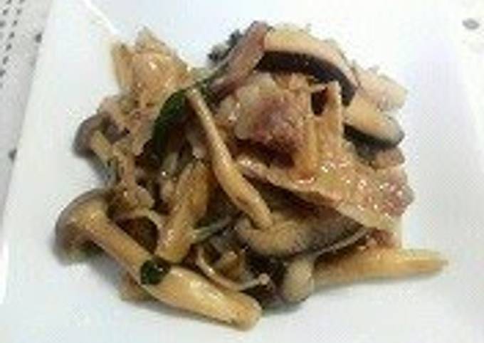 Recipe of Speedy Stir-Fried Pork and Mushroom with Butter and Soy Sauce