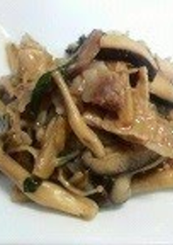 A picture of Stir-Fried Pork and Mushroom with Butter and Soy Sauce.