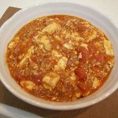 A picture of Tomato Mapo Doufu with Minced Chicken.