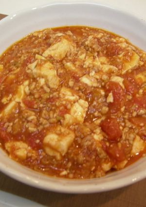 A picture of Tomato Mapo Doufu with Minced Chicken.