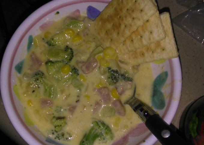 Steps to Prepare Speedy Velveeta &amp; ham broccoli soup
