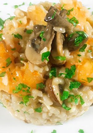 Foto principal de Risotto de champiñones Portobellos y langostinos