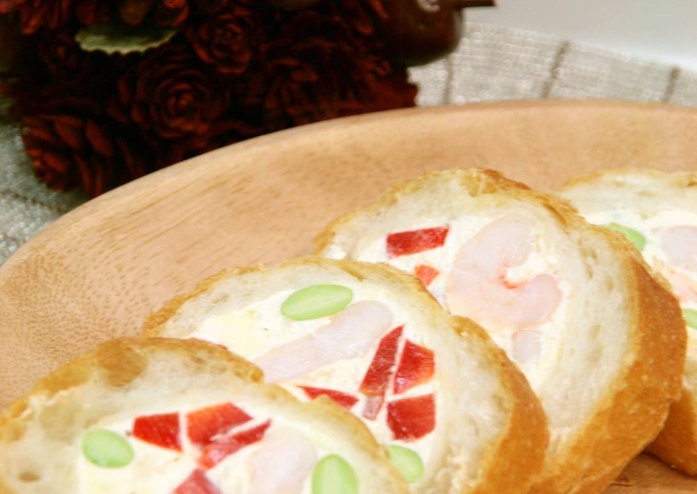 Colorful Christmas baguette with filling