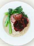 Udon Noodle With Choy Sum And Black Pepper Ham In Milk Soup