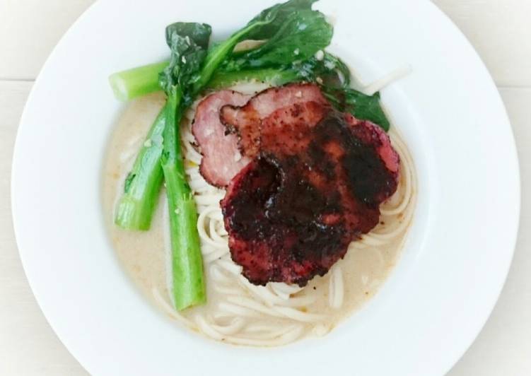 Recipe: Perfect Udon Noodle With Choy Sum And Black Pepper Ham In Milk Soup