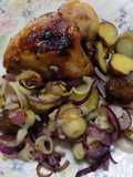 Papines encebollados y pollo