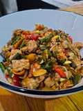 Tumis tempe, kacang panjang, kulit melinjo, daun so, tauge
