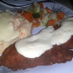 A picture of chicken schnitzel.