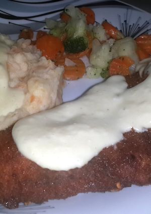 A picture of chicken schnitzel.