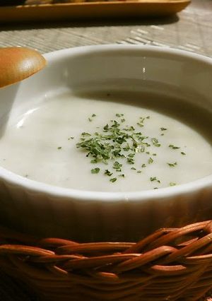 A picture of Eggplant & Soy Milk Creamy Cold Soup.