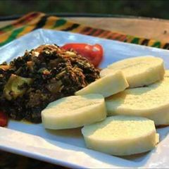 A picture of White yam with vegetable leaf.