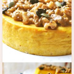 A picture of Kabocha Squash Cheesecake with Caramelized Walnuts.