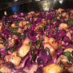 A picture of Sautéed	Red Cabbage, Collard Greens and Potatoes.
