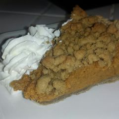 A picture of Pumpkin Pie with Maple Crumb Topping.