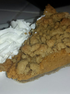 A picture of Pumpkin Pie with Maple Crumb Topping.