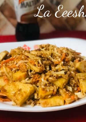 A picture of Fried yam in egg sauce.