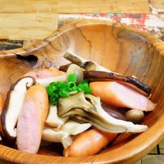 A picture of Steamed Wiener Sausages and Mushrooms.