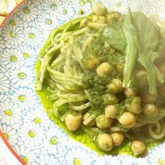 A picture of Store in the Freezer! Chrysanthemum Greens Pesto.