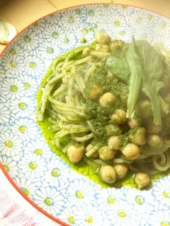A picture of Store in the Freezer! Chrysanthemum Greens Pesto.