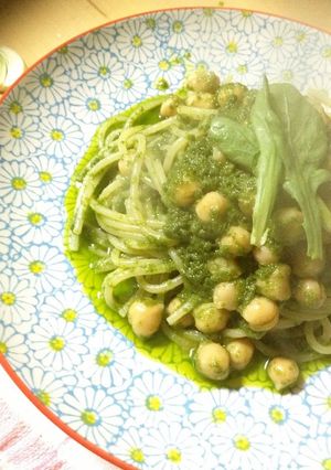 A picture of Store in the Freezer! Chrysanthemum Greens Pesto.