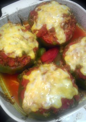 A picture of Pomodoro Stuffed peppers.