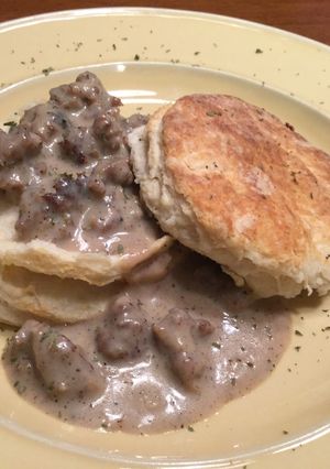A picture of Biscuits and Sausage Gravy.