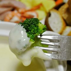 A picture of Hot Milk Cheese Fondue with Mochi Cakes.