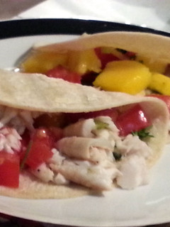 A picture of Fish Tacos with Mango Salsa.