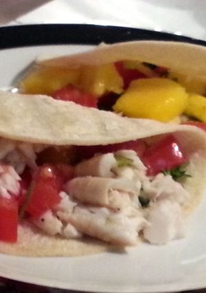 A picture of Fish Tacos with Mango Salsa.